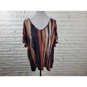 Emery Rose Women Top 1XL Plus Tee Cap Sleeve Poly Blend Earth Tones STR126E